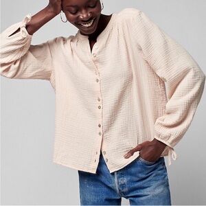 Faherty "Everleigh" 100% Organic Cotton Dusty Pink Collarless Button Down Shirt